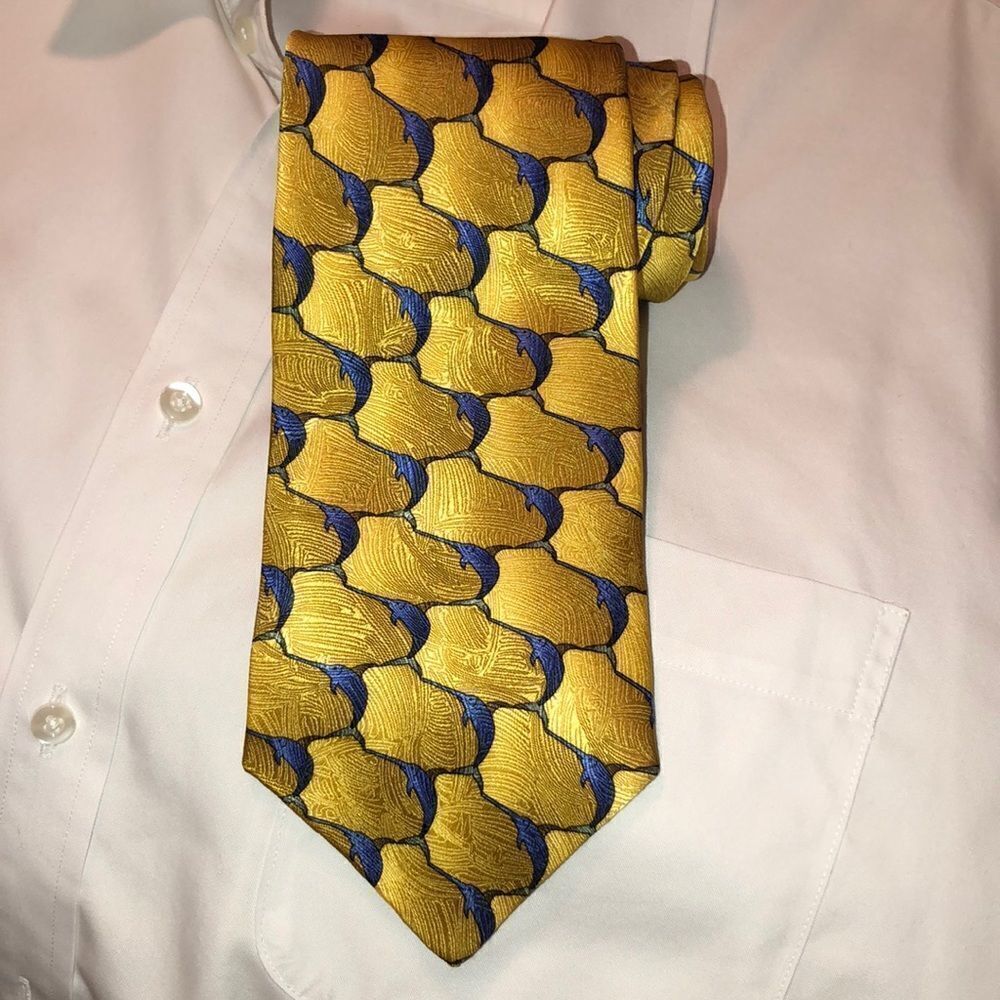 The Nature Conservancy Gold Yellow Royal Navy Blue Swordfish Silk Tie